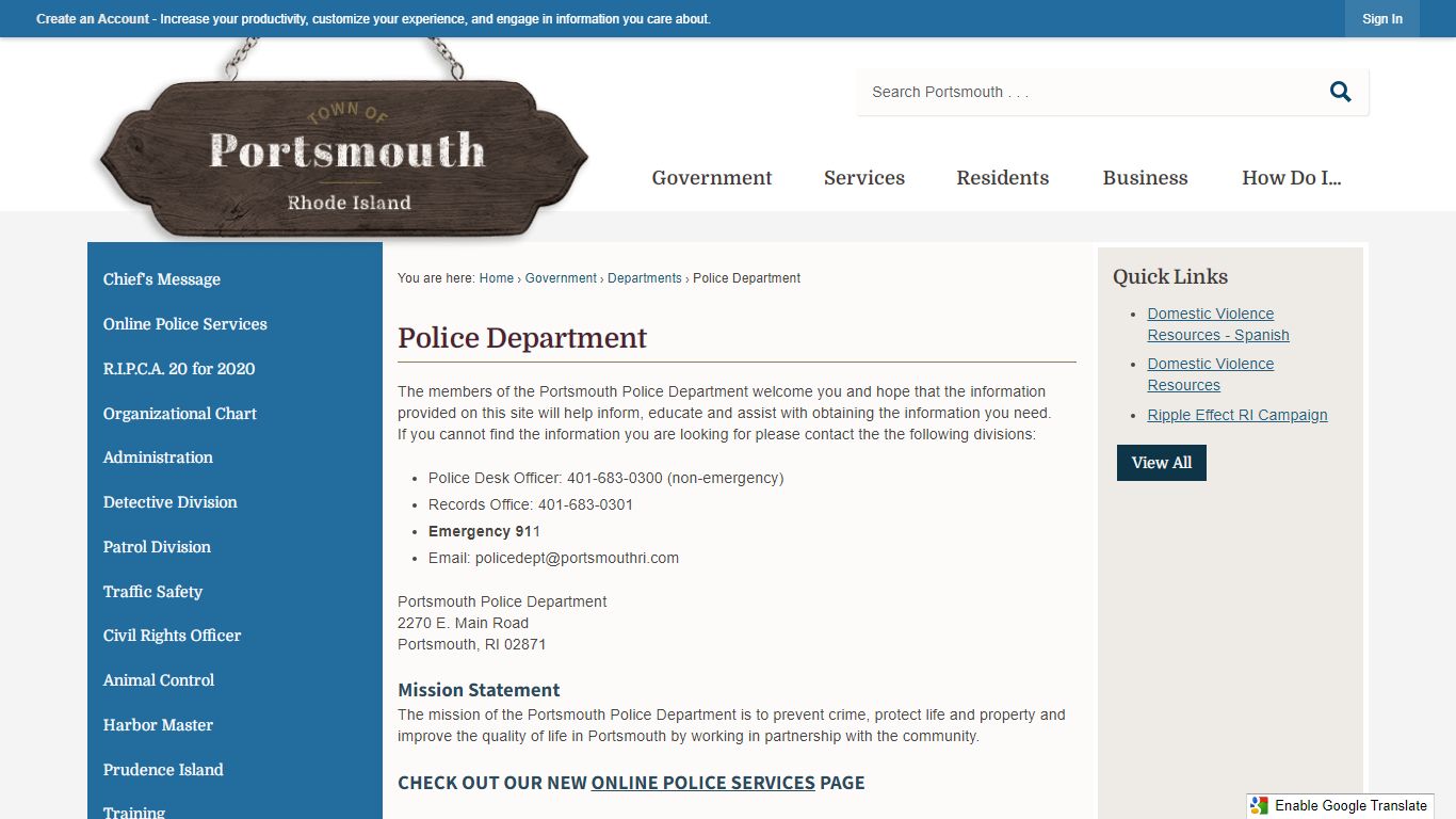 Police Department | Portsmouth, RI - Official Website